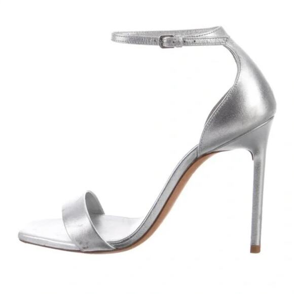 Saint Laurent Jane 105 Sandals Silver Foil Leather Open Toe Stiletto Heel 38.5 - Picture 1 of 8